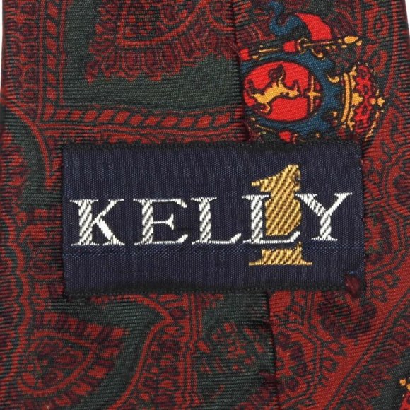 KELLY 1 Vintage Paisley Coat of Arms Noble Horse Iron Throne Men's Silk Neck Tie - Picture 3 of 3